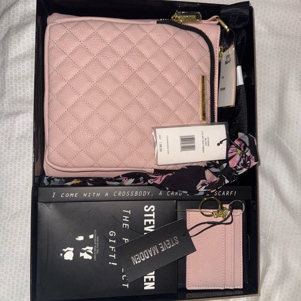 Steve Madden Blush Quilted Crossbody Bag with Accessories